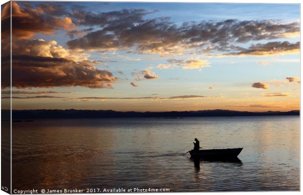 Fishing on Lake Titicaca at Sunset  Canvas Print by James Brunker