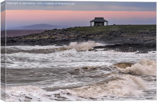 Porthcawl Shelter at High Tide Canvas Print by Neil Holman