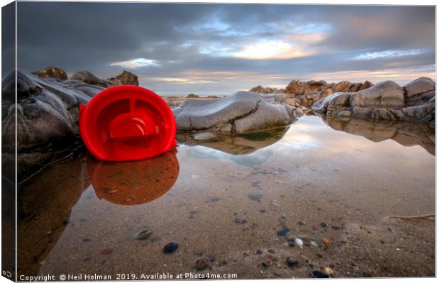 Red Bucket, Ogmore by Sea Canvas Print by Neil Holman