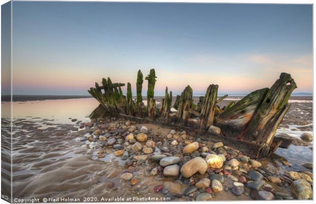 Wreck of the Altmark on Kenfig Beach Canvas Print by Neil Holman