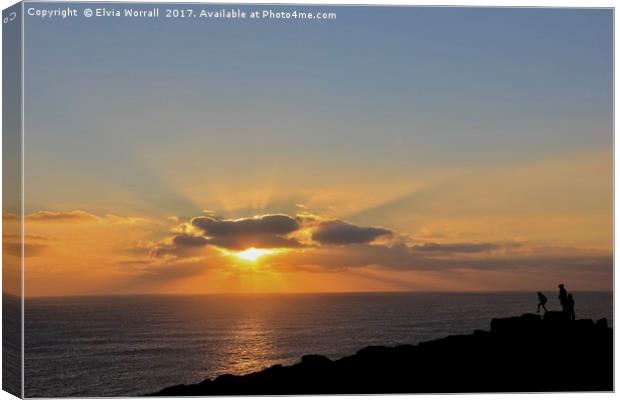 Sunset over Lands End, Cornwall, England Canvas Print by Elvia Worrall