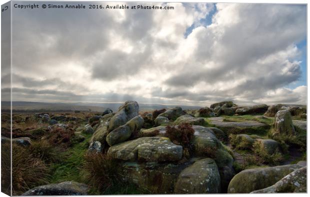 Baslow Edge Rocks Canvas Print by Simon Annable