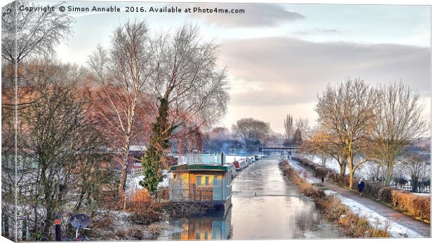 Winter Canal Scene Canvas Print by Simon Annable