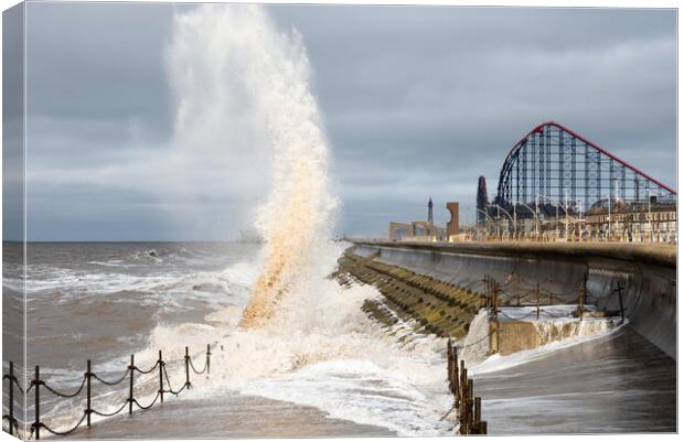 Blackpool high tide on a windy day  Canvas Print by Caroline James