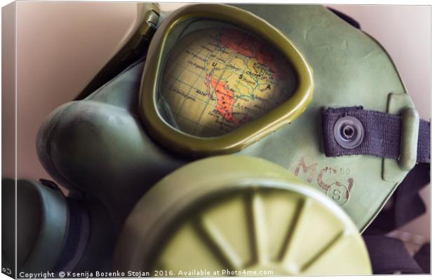 Part of World globe in WWII gas mask  Canvas Print by Ksenija Bozenko Stojan