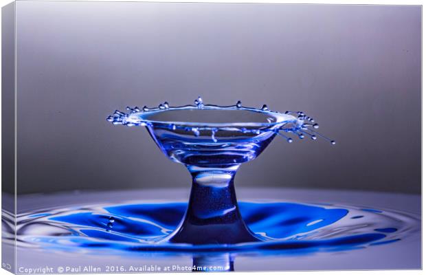 Blue bowl shaped water drop collision Canvas Print by Paul Allen