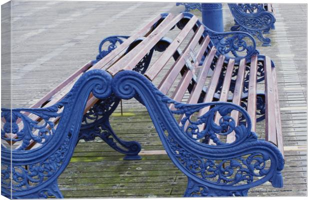 Swanage Pier Benches Canvas Print by Joy Walker