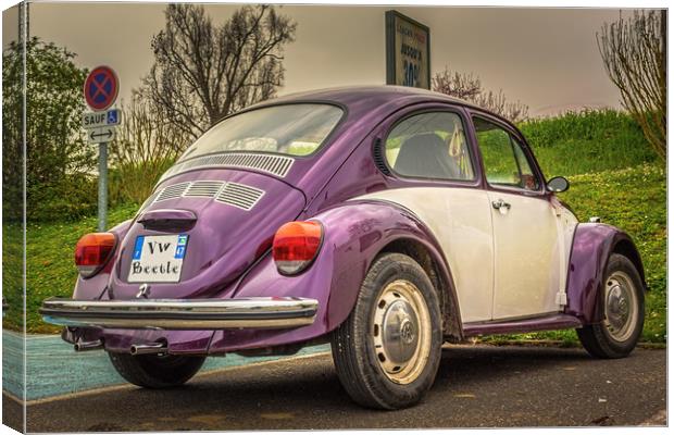 Classic Volkswagen Beetle - Purple 'n White Canvas Print by Marcel de Groot