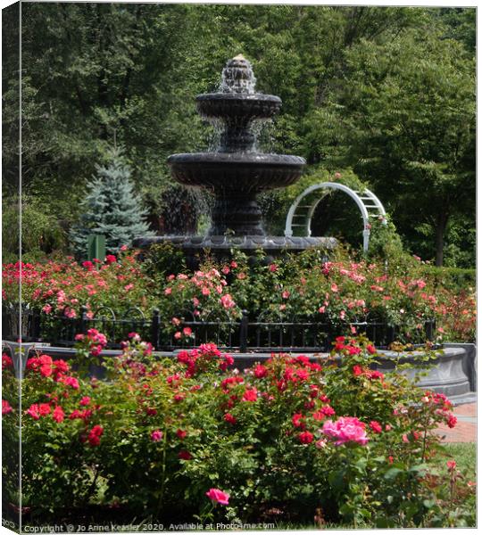 Waterfountain amoung the roses Canvas Print by Jo Anne Keasler