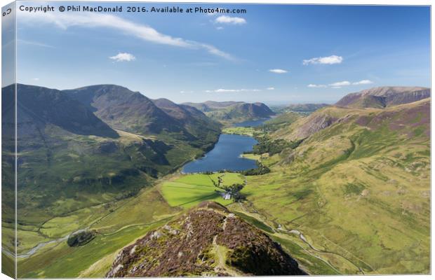 Birds Eye View, Buttermere and Crummock Water Canvas Print by Phil MacDonald