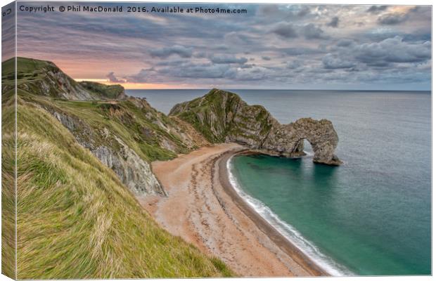 Sunrise ar Durdle Door, Dorset Jurassic Coast Canvas Print by Phil MacDonald