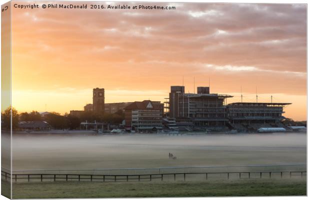 Knitting fog, Sunrise over York Racecourse Canvas Print by Phil MacDonald