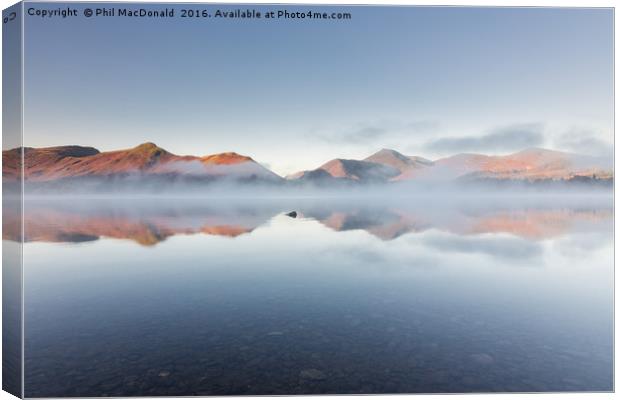 Misty Morning at Derwentwater, Cat Bells at Dawn Canvas Print by Phil MacDonald