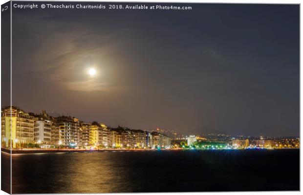 August full moon over Thessaloniki, Greece. Canvas Print by Theocharis Charitonidis