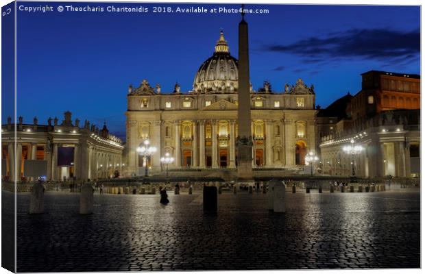 Vatican City Piazza San Pietro night view.  Canvas Print by Theocharis Charitonidis
