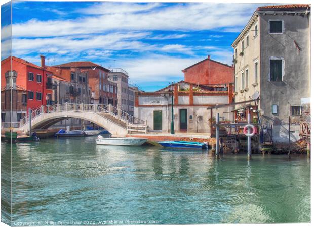 Boats and bridge in guidecca in Venice Canvas Print by Philip Openshaw