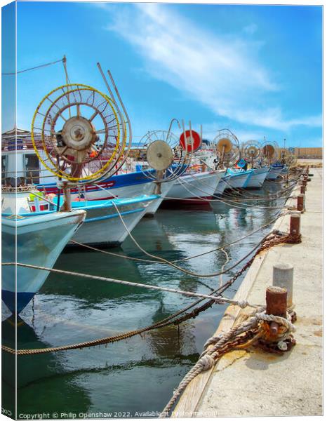 Fishing boats in Paphos harbour  Canvas Print by Philip Openshaw