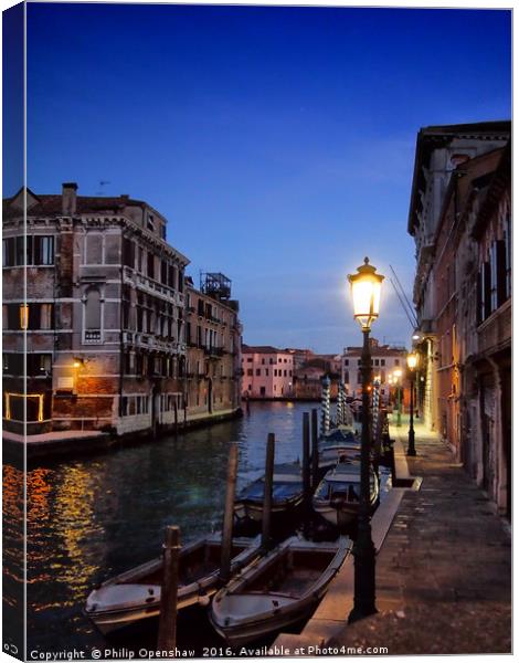 Lamplight in Venice Canvas Print by Philip Openshaw