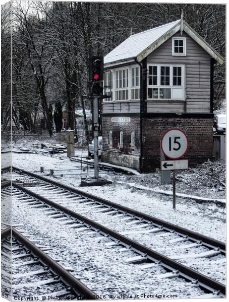 Signal box in the snow Canvas Print by Philip Openshaw