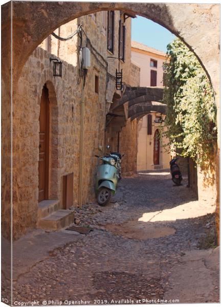 cobbled street in rhodes town Canvas Print by Philip Openshaw