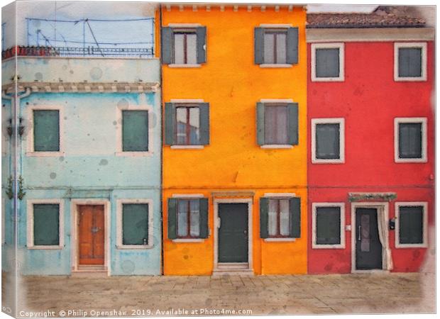 a row of colorful painted houses in Burano Canvas Print by Philip Openshaw