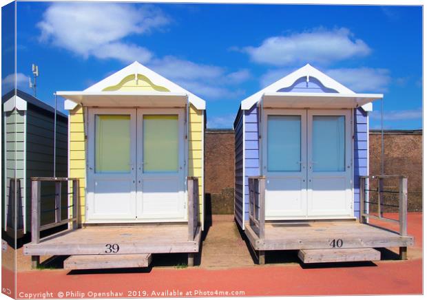 summer beach huts and sunshine Canvas Print by Philip Openshaw