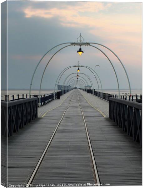 twilight - southport pier Canvas Print by Philip Openshaw