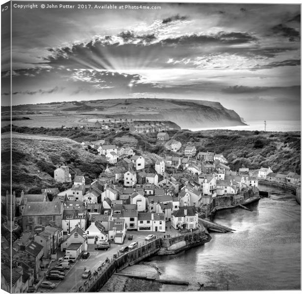 Staithes Mono Sunset Canvas Print by John Potter