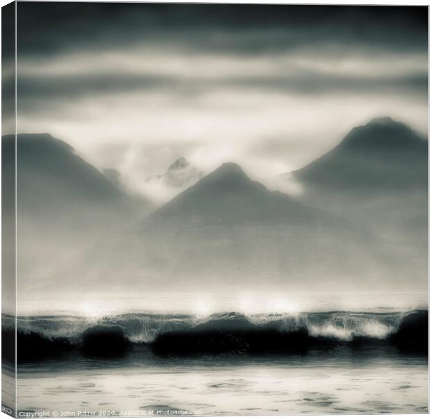 The Isle of Rhum from Cleadale, The Isle of Eigg. Canvas Print by John Potter
