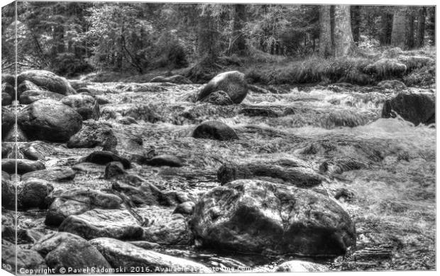 Black and white, HDR photo of mountain river Canvas Print by Paweł Radomski