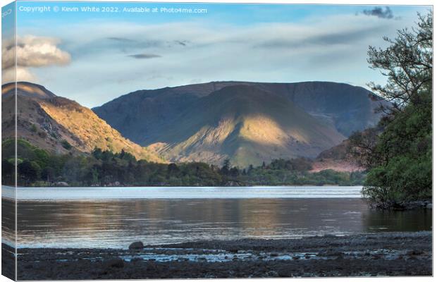 Ullswater evening sun and shadows on the mountains Canvas Print by Kevin White