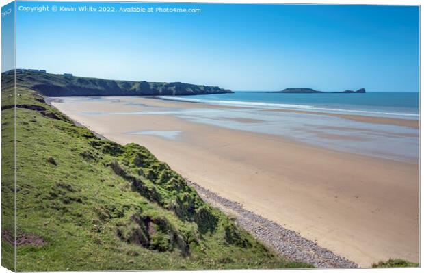 Long sandy beach at Rhossilli Canvas Print by Kevin White