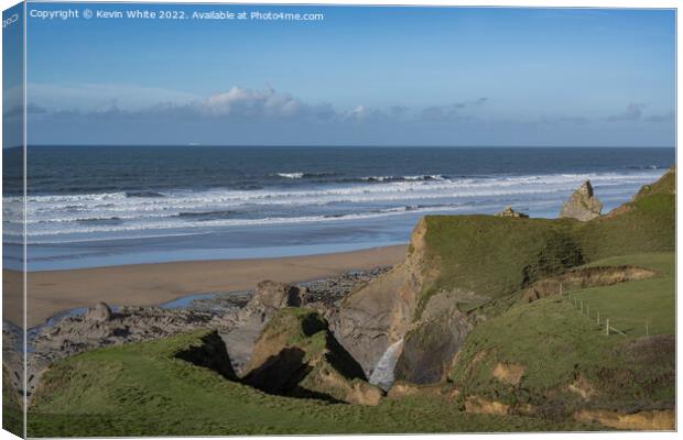 Clifftop view of Sandymouth Beach Canvas Print by Kevin White