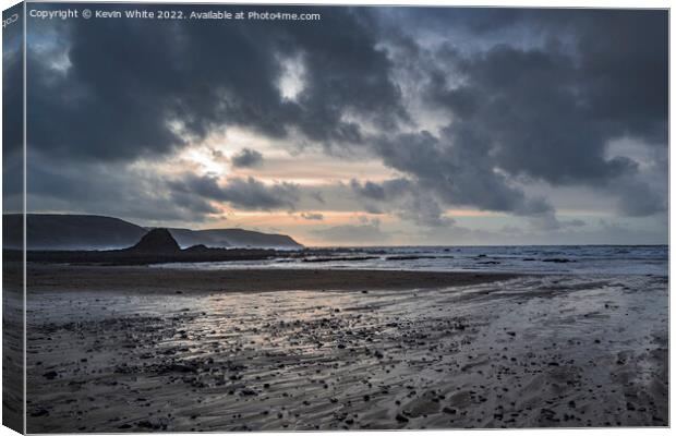 Widemouth Bay on a stormy day Canvas Print by Kevin White