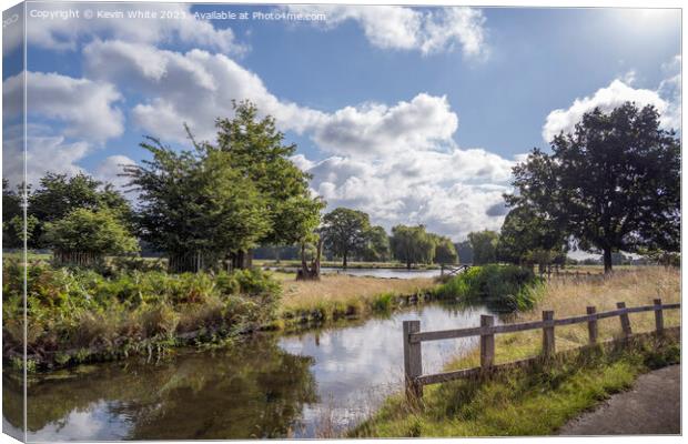 Bushy park stream and ponds view from carpark Canvas Print by Kevin White