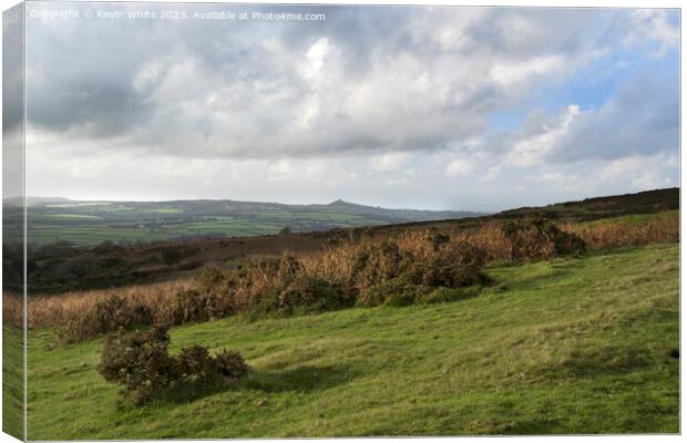 View towards Brentor on the horizon from Pork Hill carpark on Da Canvas Print by Kevin White