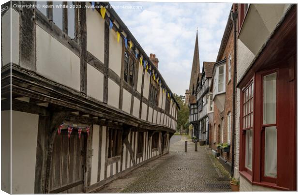 Cobbled street of Ledbury showing support with the colors of Ukr Canvas Print by Kevin White