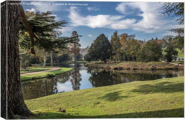 Lake view at Painshill Park Canvas Print by Kevin White
