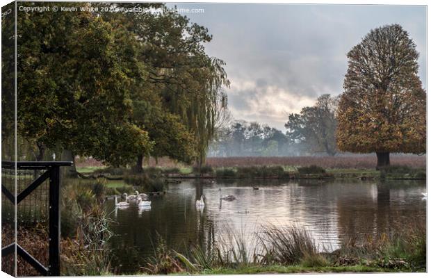 Bushy Park pond on a cold morning Canvas Print by Kevin White