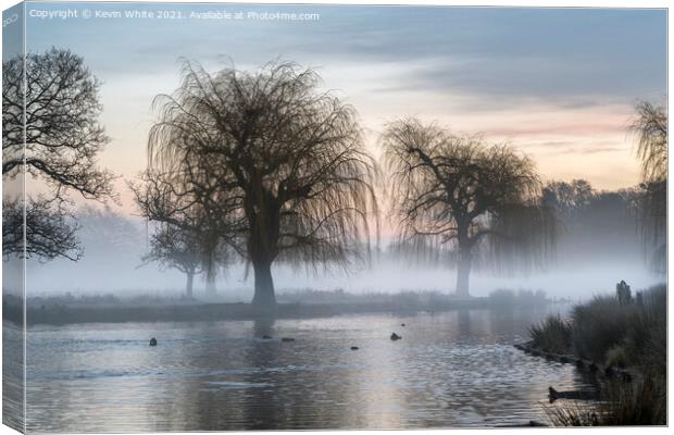Mist over pond Canvas Print by Kevin White
