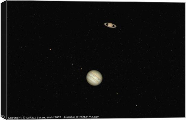 Jupiter and Saturn conjunction against night starry sky Canvas Print by Łukasz Szczepański