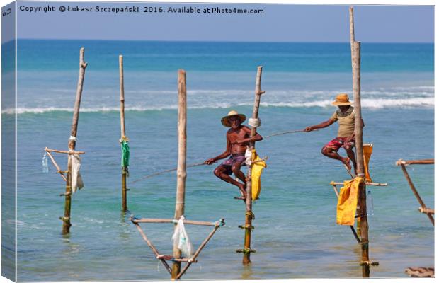 Stilt fishing, Weligama, Sri Lanka Canvas Print by Łukasz Szczepański