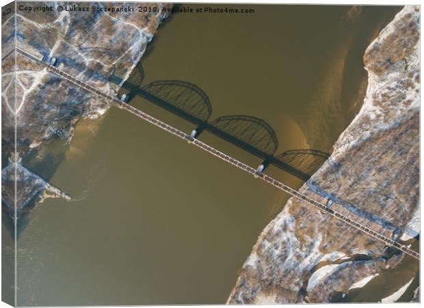Aerial view of the railway bridge over the river Canvas Print by Łukasz Szczepański