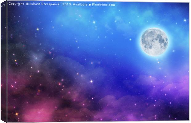 Full moon on dreamy night sky background Canvas Print by Łukasz Szczepański