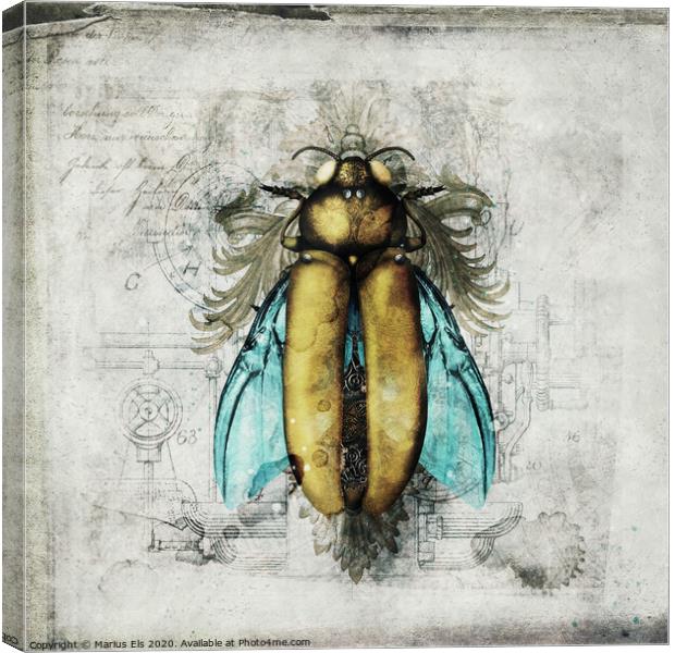 Mechanical Bug Drawing Canvas Print by Marius Els