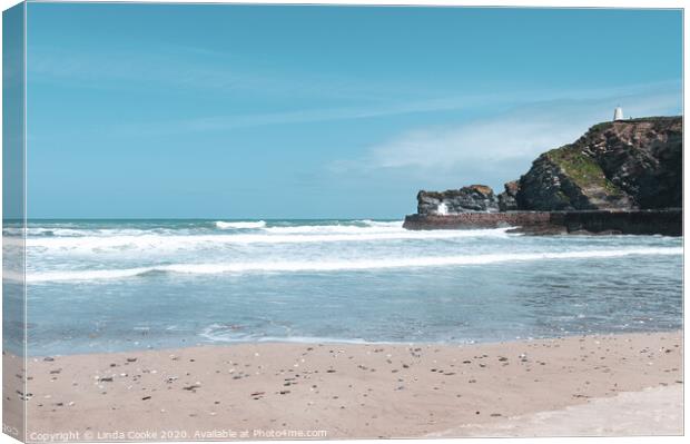 Calm Day at Portreath Canvas Print by Linda Cooke
