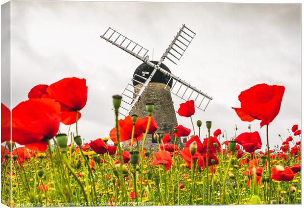 Whitburn Windmill with Poppies Canvas Print by Gary Clarricoates