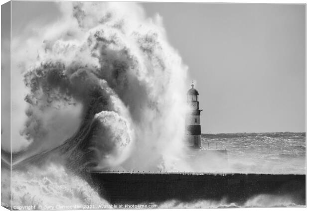 Seaham Lighthouse under Attack Canvas Print by Gary Clarricoates