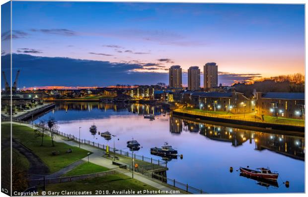 Blue hour at the quayside Canvas Print by Gary Clarricoates