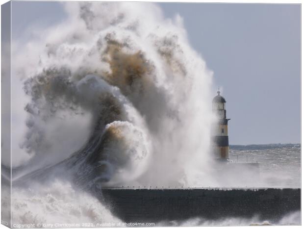 Stormy Seas at Seaham Canvas Print by Gary Clarricoates